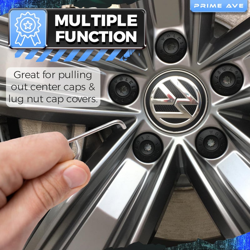 Prime Ave Wheel Lug Nut Cap Cover & Center Cap Removal Tool Stainless Steel Lug Nut Pullers Compatible/Replacement for Audi BMW Mercedes Mini Tesla VW - Easy to Use - Toolbox Essentials - Image 3